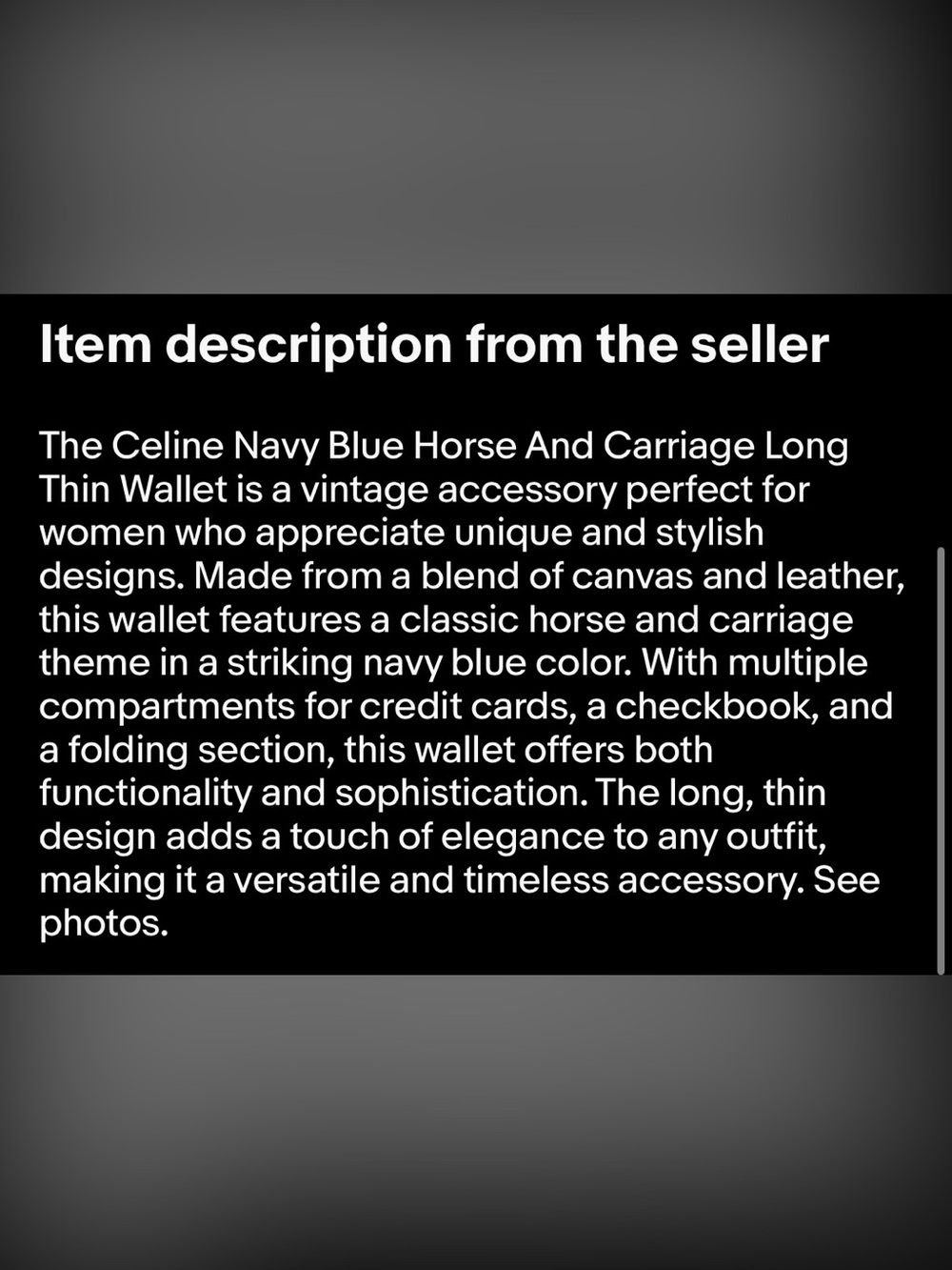 Celine Navy Blue Horse And Carriage Long Thin Wallet Canvas And Leather Vintage - Picture 15 of 15